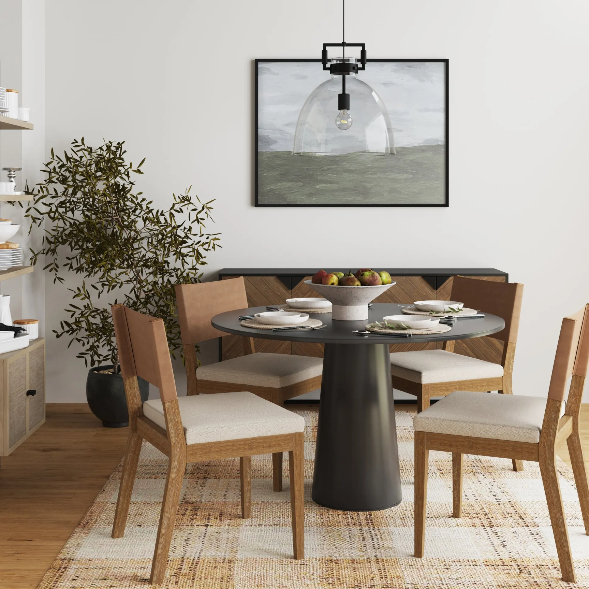 Wood & Faux Leather Dining Chair Light Brown