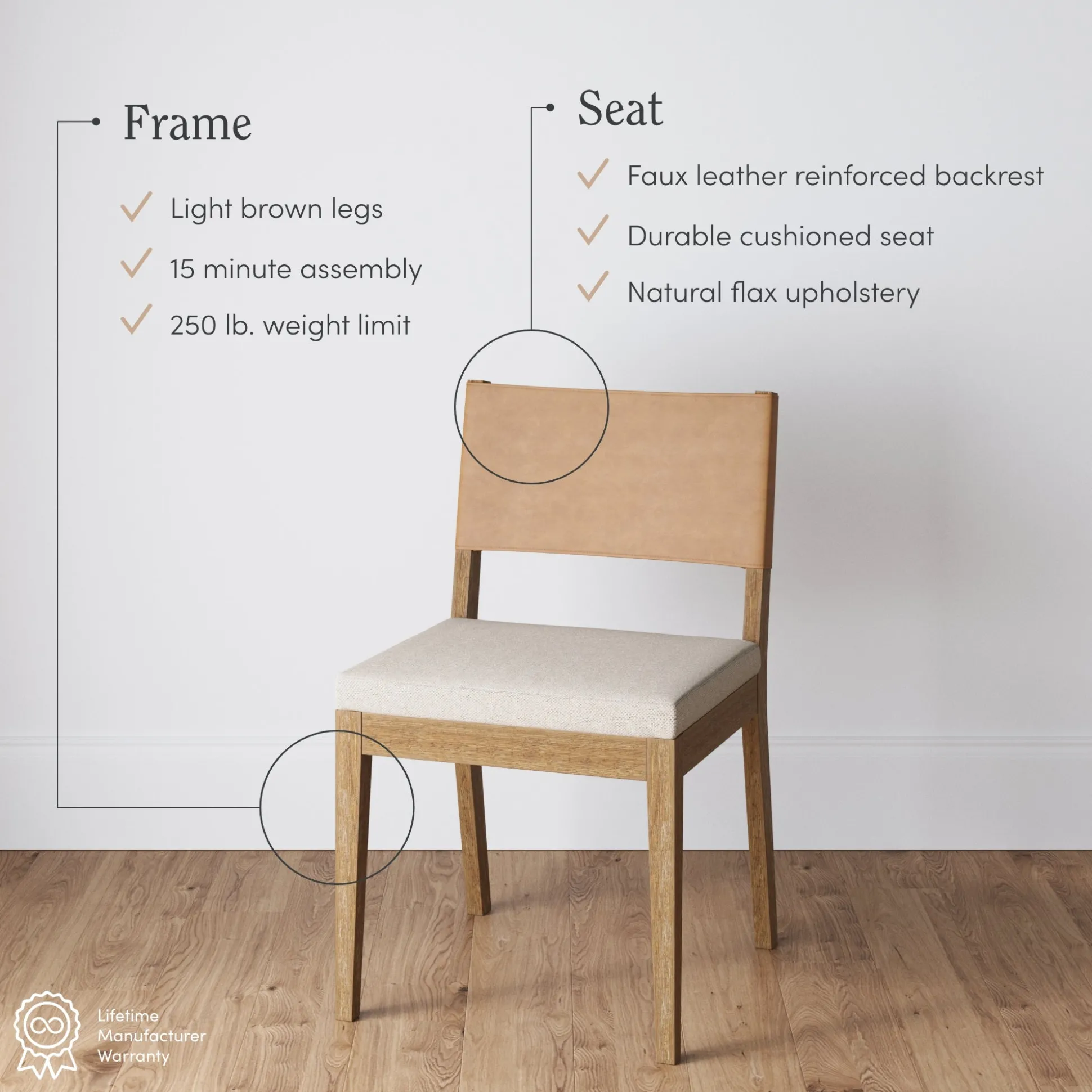 Wood & Faux Leather Dining Chair Light Brown