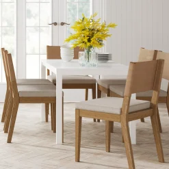 Wood & Faux Leather Dining Chair Light Brown
