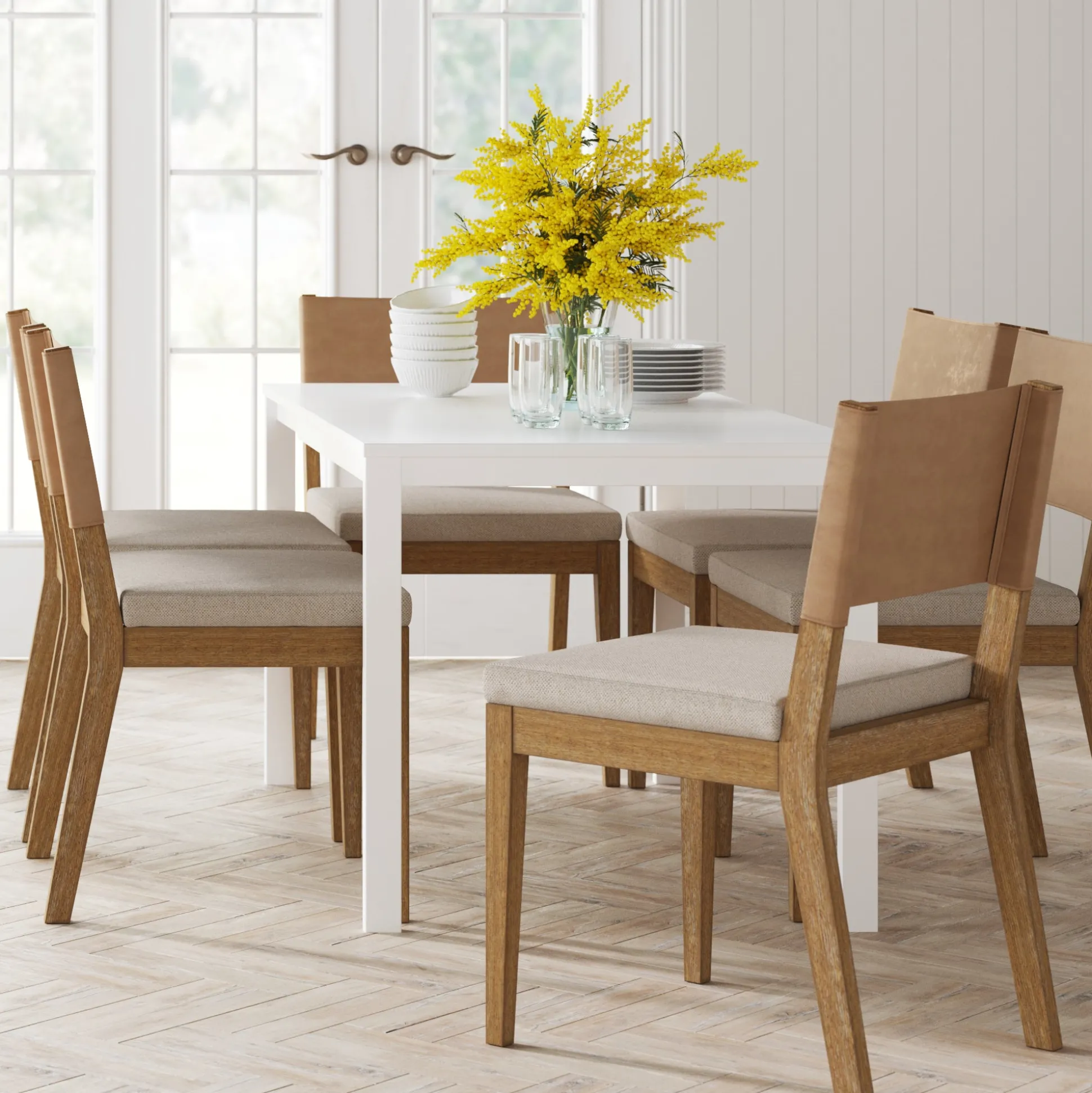 Wood & Faux Leather Dining Chair Light Brown