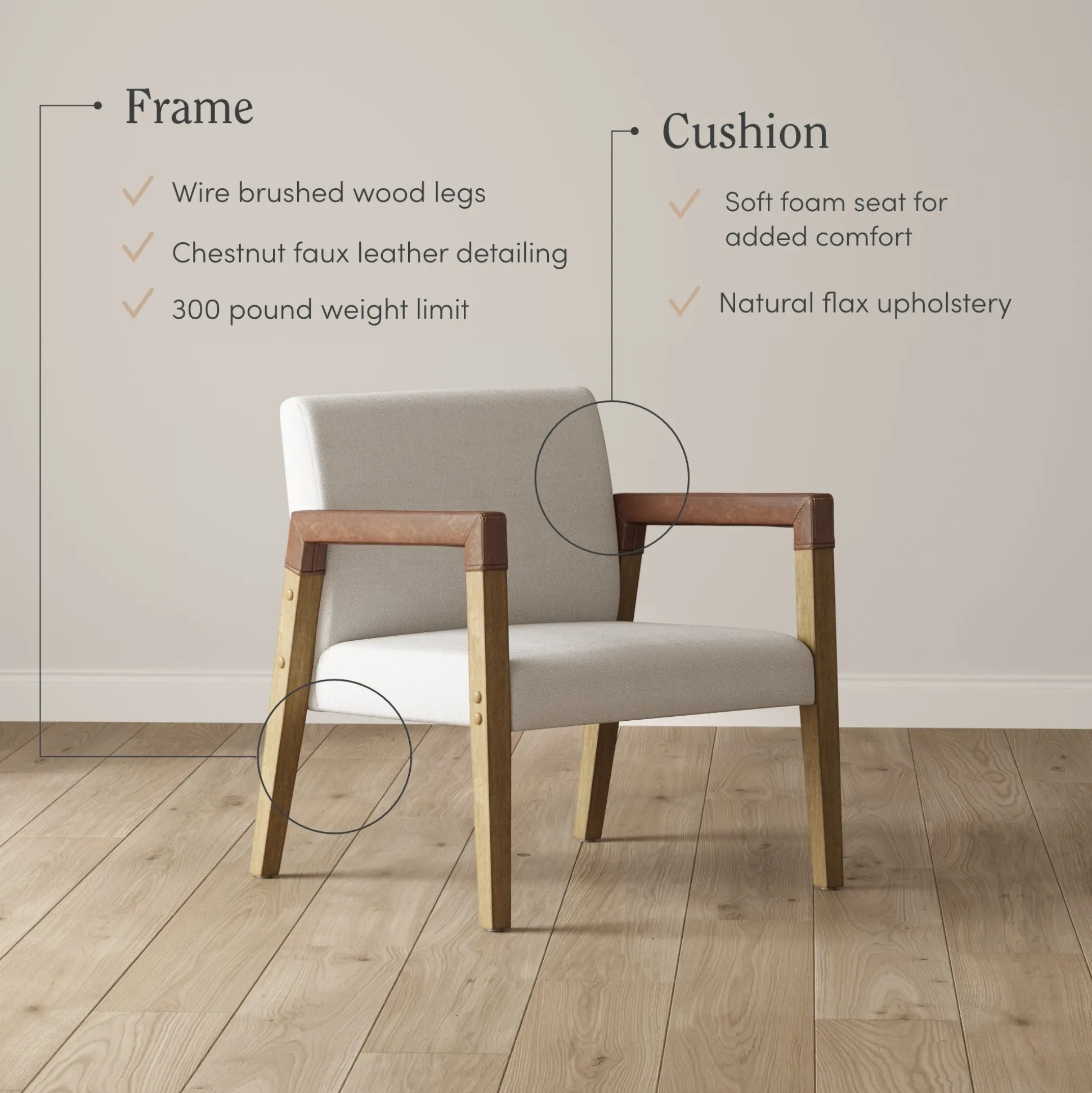 Wood & Faux Leather Upholstered Accent Chair