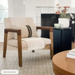 Wood & Faux Leather Upholstered Accent Chair