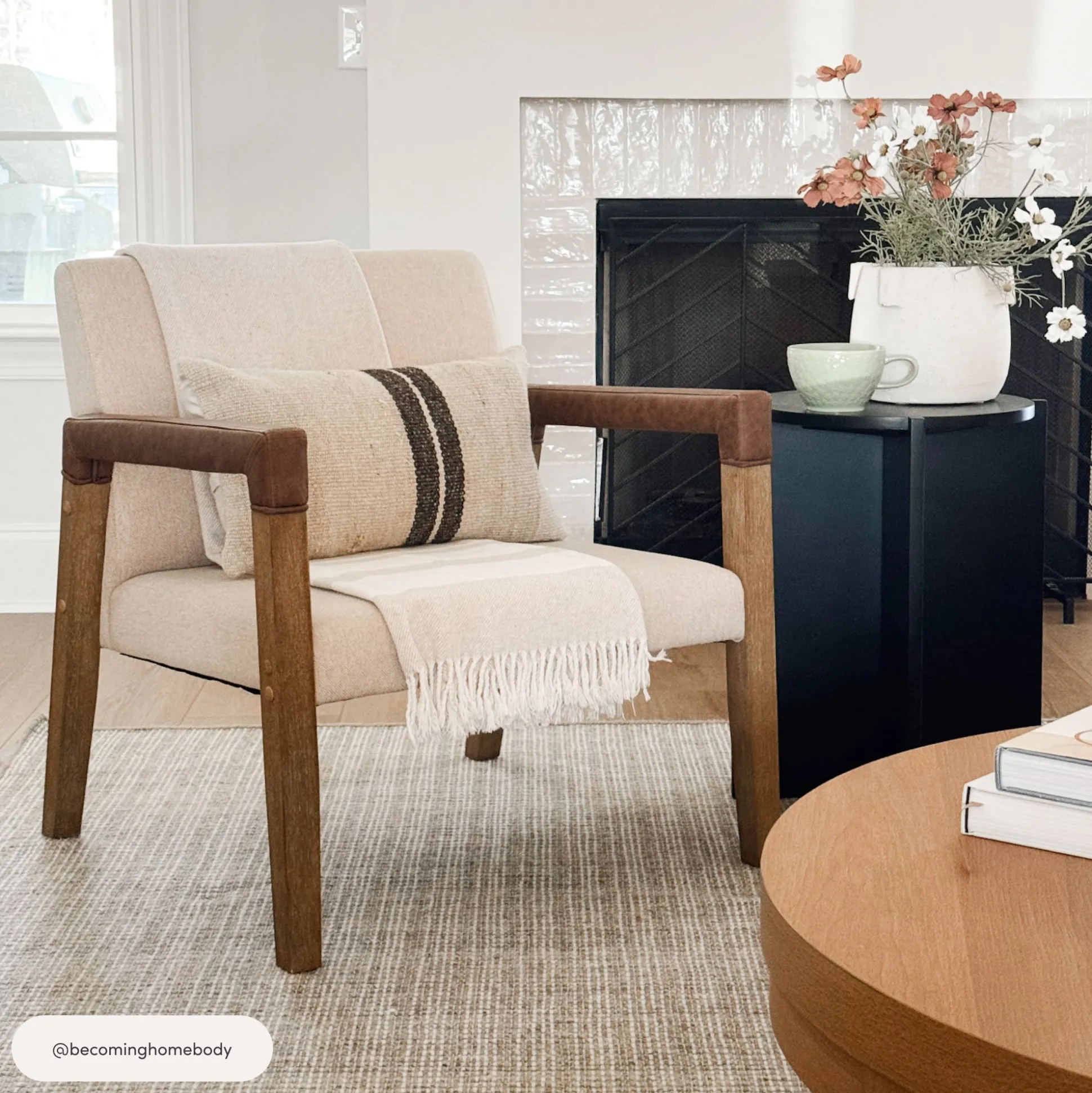 Wood & Faux Leather Upholstered Accent Chair