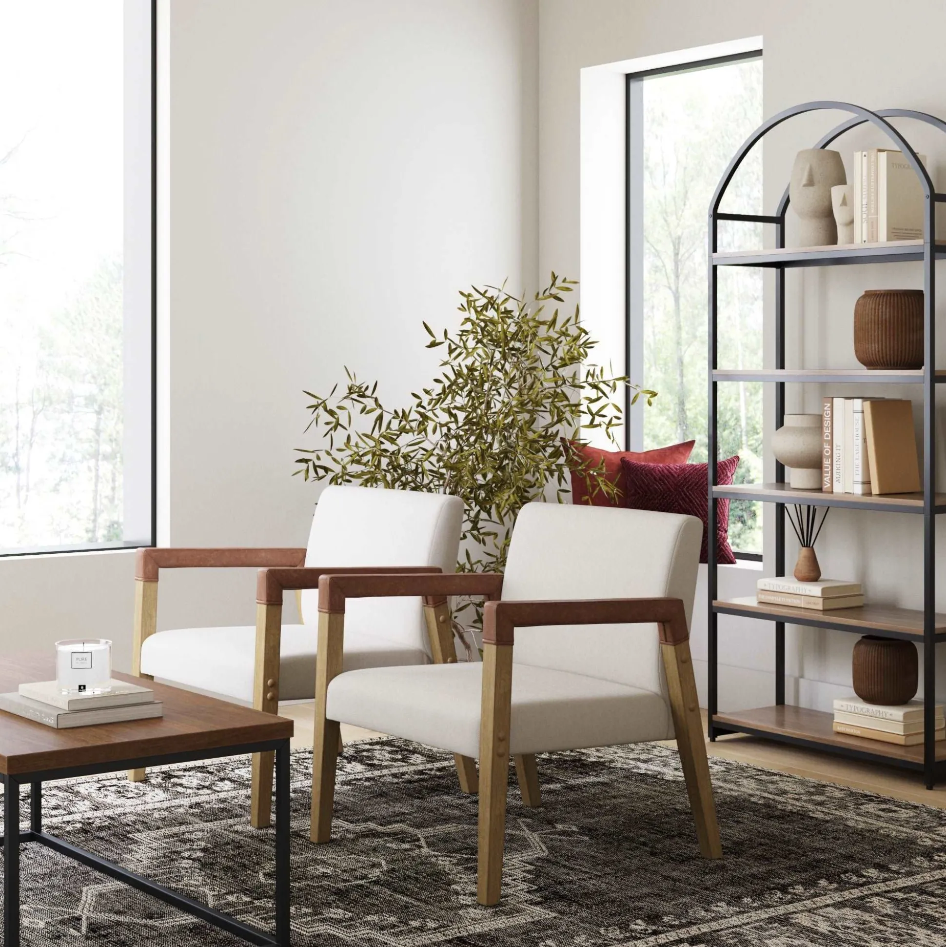 Wood & Faux Leather Upholstered Accent Chair
