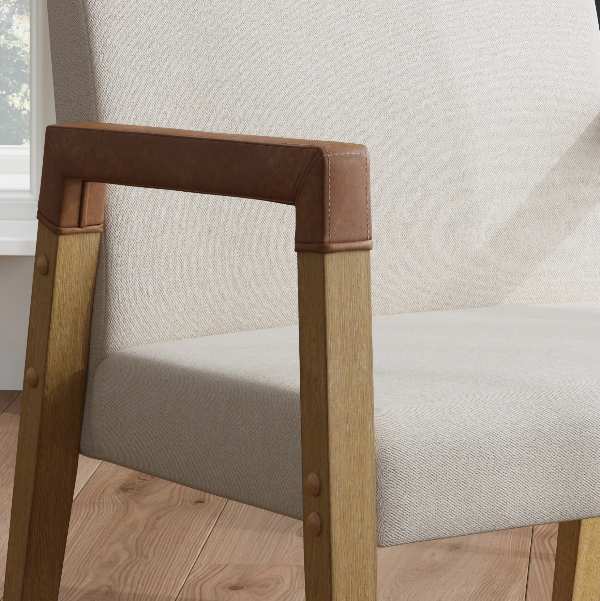 Wood & Faux Leather Upholstered Accent Chair