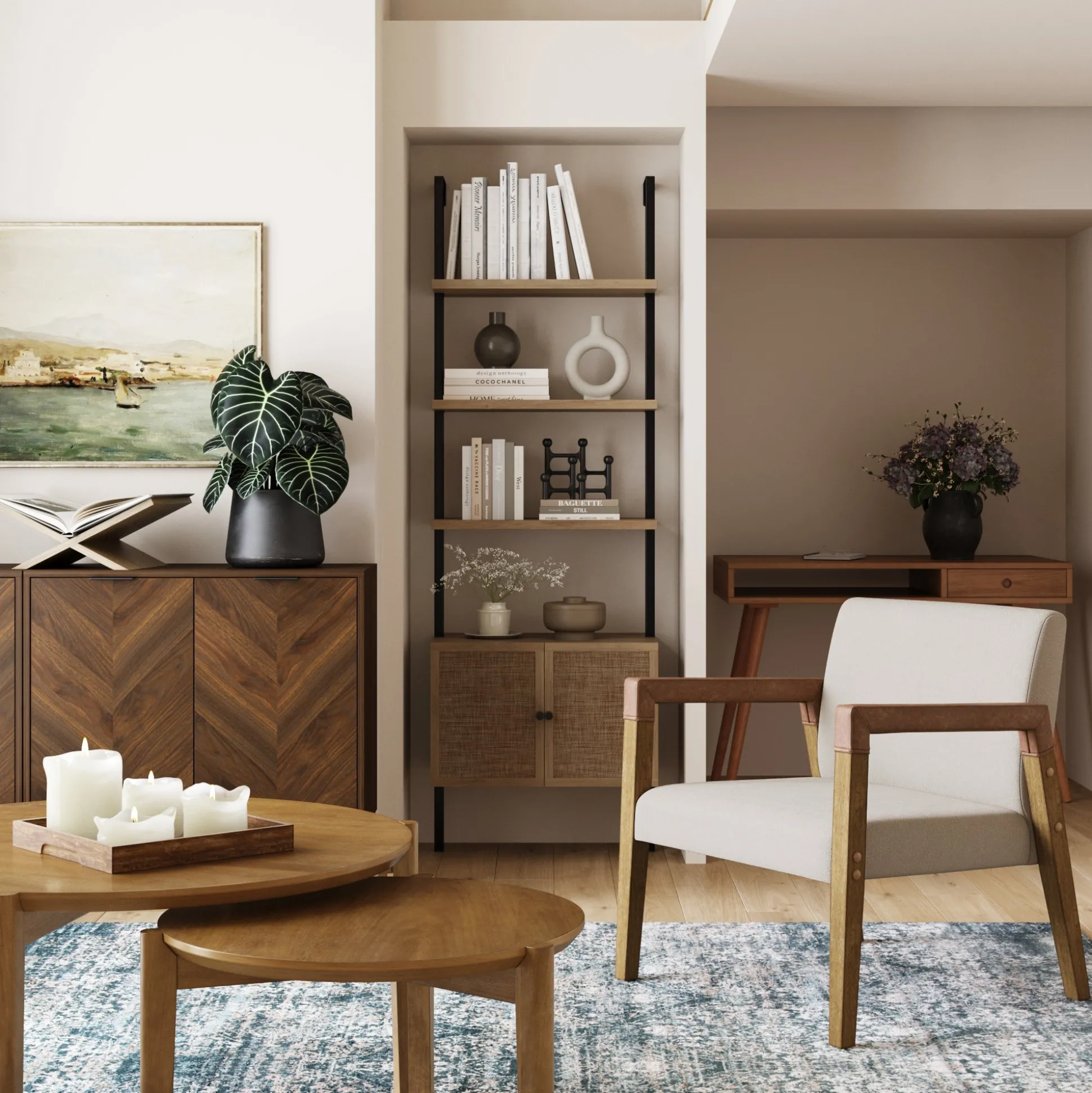Wood & Faux Leather Upholstered Accent Chair