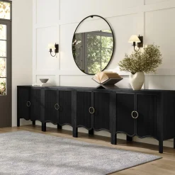 Wood Fluted Large Credenza Cabinet Black Oak (Set of 4)