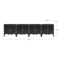 Wood Fluted Large Credenza Cabinet Black Oak (Set of 4)