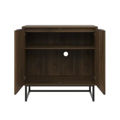 Wood Herringbone Storage Cabinet Credenza Walnut (Set of 2)