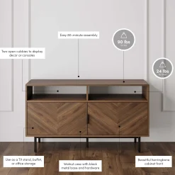 Wood Herringbone TV Cabinet Walnut