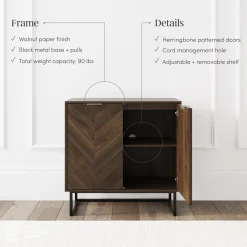 Wood Herringbone TV Console for TVs up to 100" Walnut