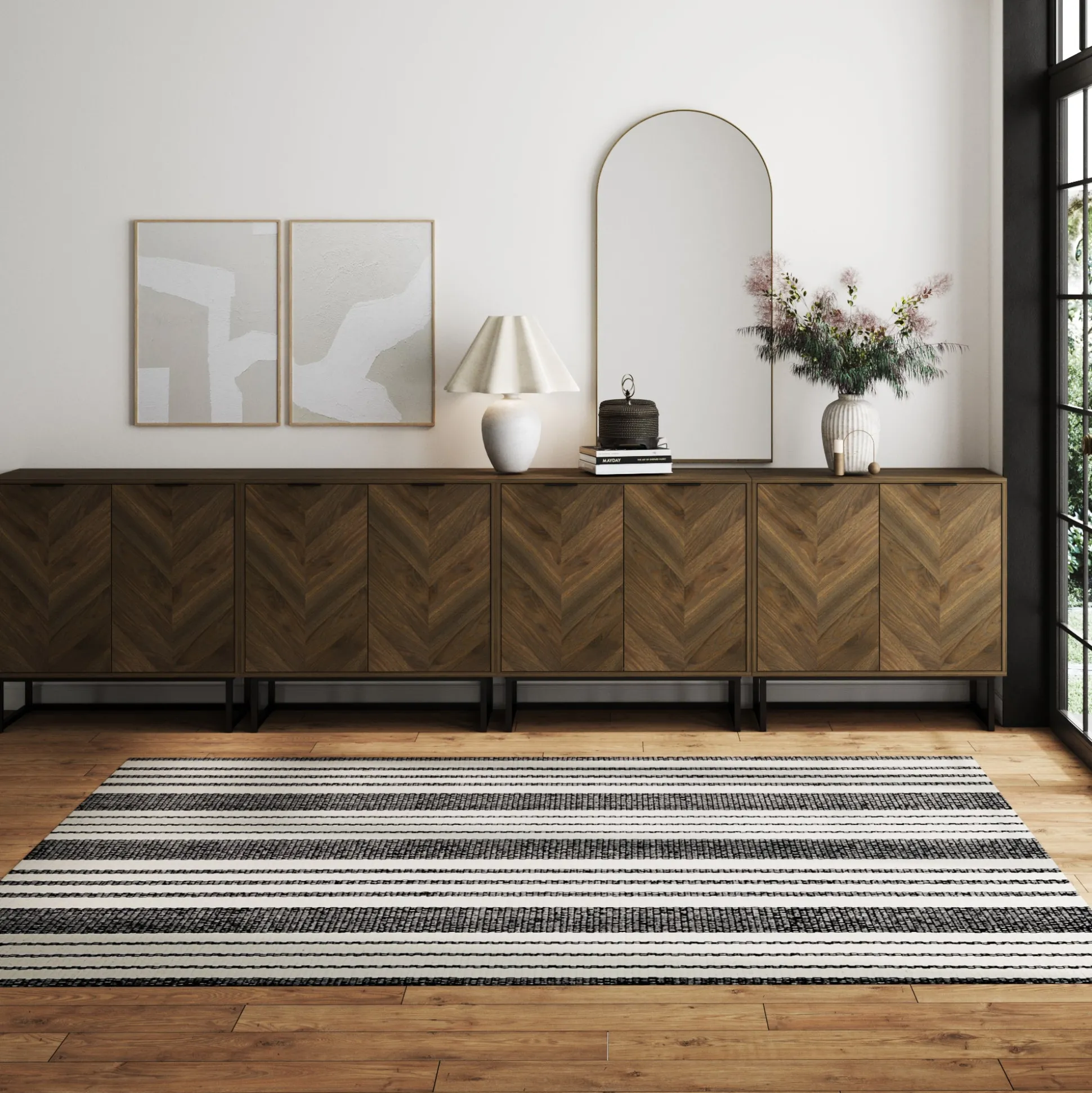 Wood Herringbone TV Console for TVs up to 100" Walnut