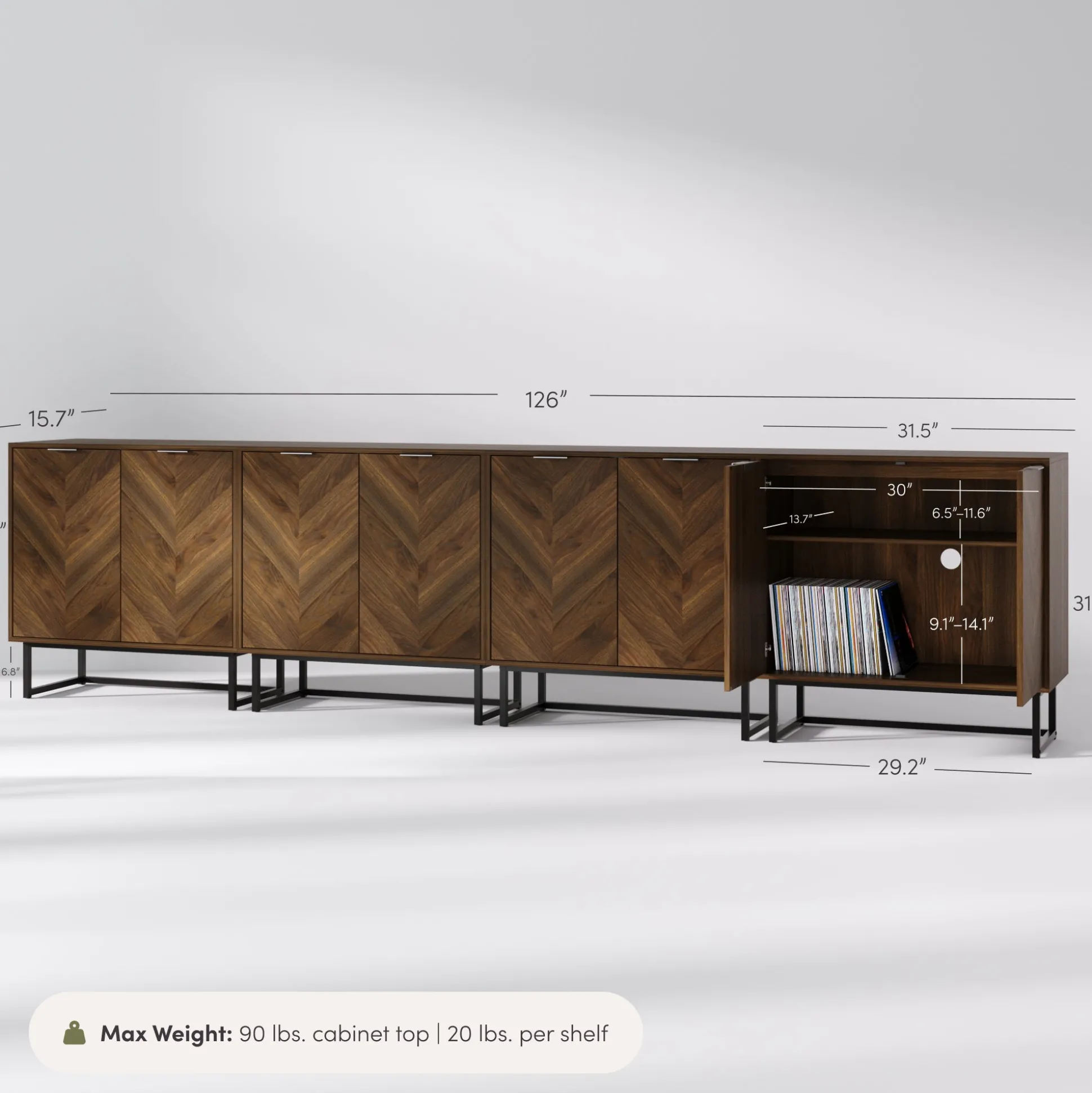 Wood Herringbone TV Console for TVs up to 100" Walnut