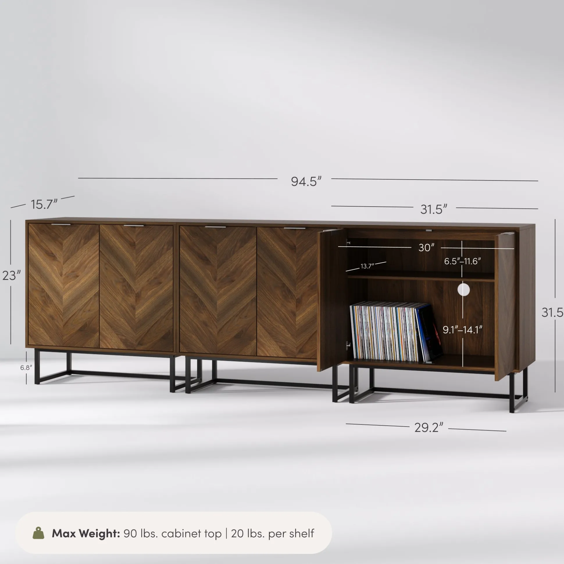 Wood Herringbone TV Console for TVs up to 75" Walnut
