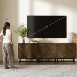 Wood Herringbone TV Console for TVs up to 75