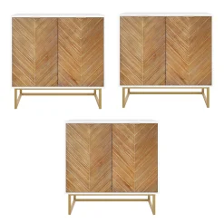 Wood Herringbone TV Console for TVs up to 75" Natural Wash/White