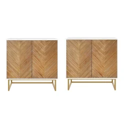 Wood Herringbone TV Console for TVs up to 65" Natural Wash/White