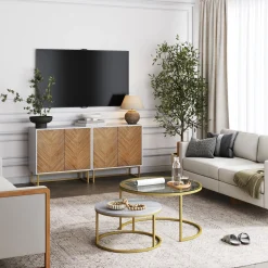 Wood Herringbone TV Console for TVs up to 65