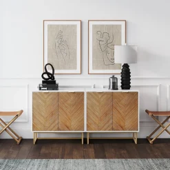 Wood Herringbone TV Console for TVs up to 65