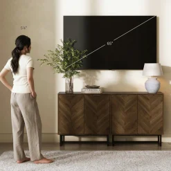 Wood Herringbone TV Console for TVs up to 65" Walnut