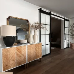 Wood Herringbone TV Console for TVs up to 100" Natural Wash/White