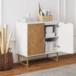 Wood Herringbone TV Console for TVs up to 100