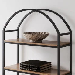 Wood & Metal 5-Shelf Arched Bookshelf Oak