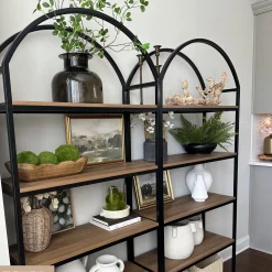 Wood & Metal 5-Shelf Arched Bookshelf Oak