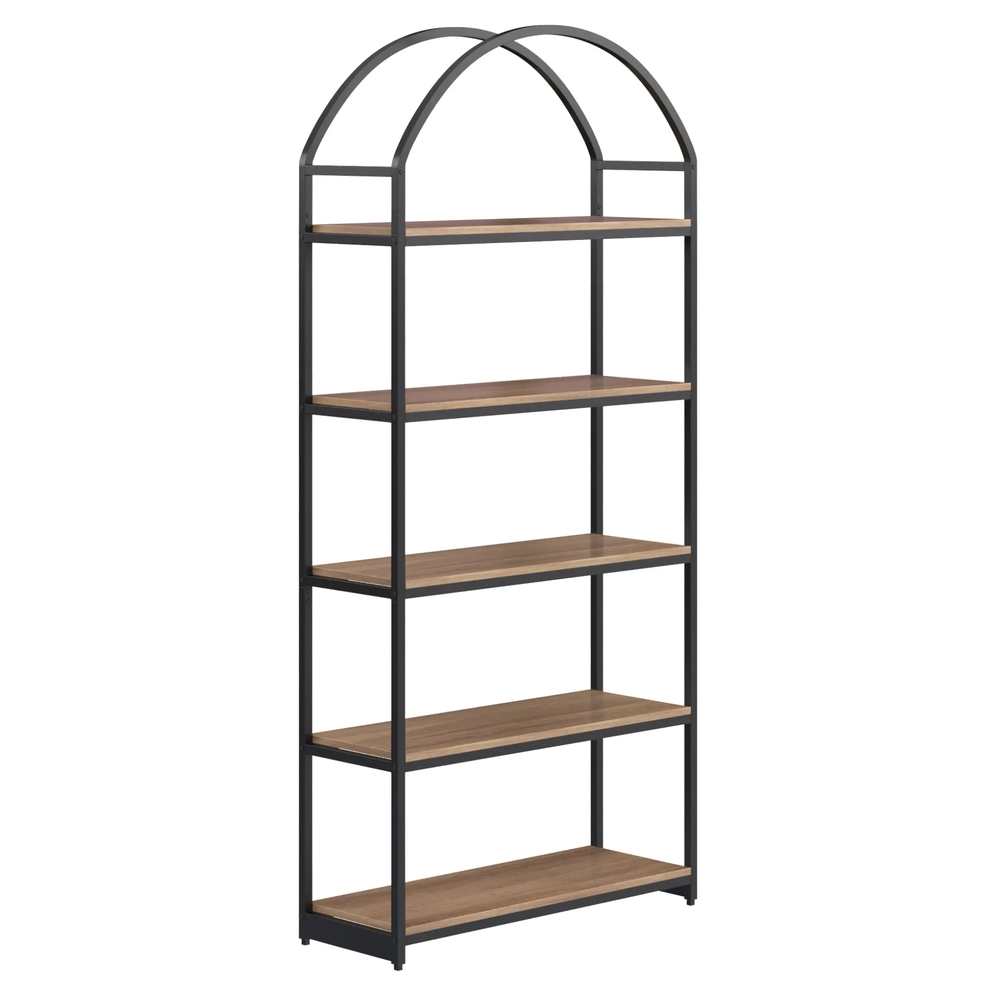 Wood & Metal 5-Shelf Arched Bookshelf Oak
