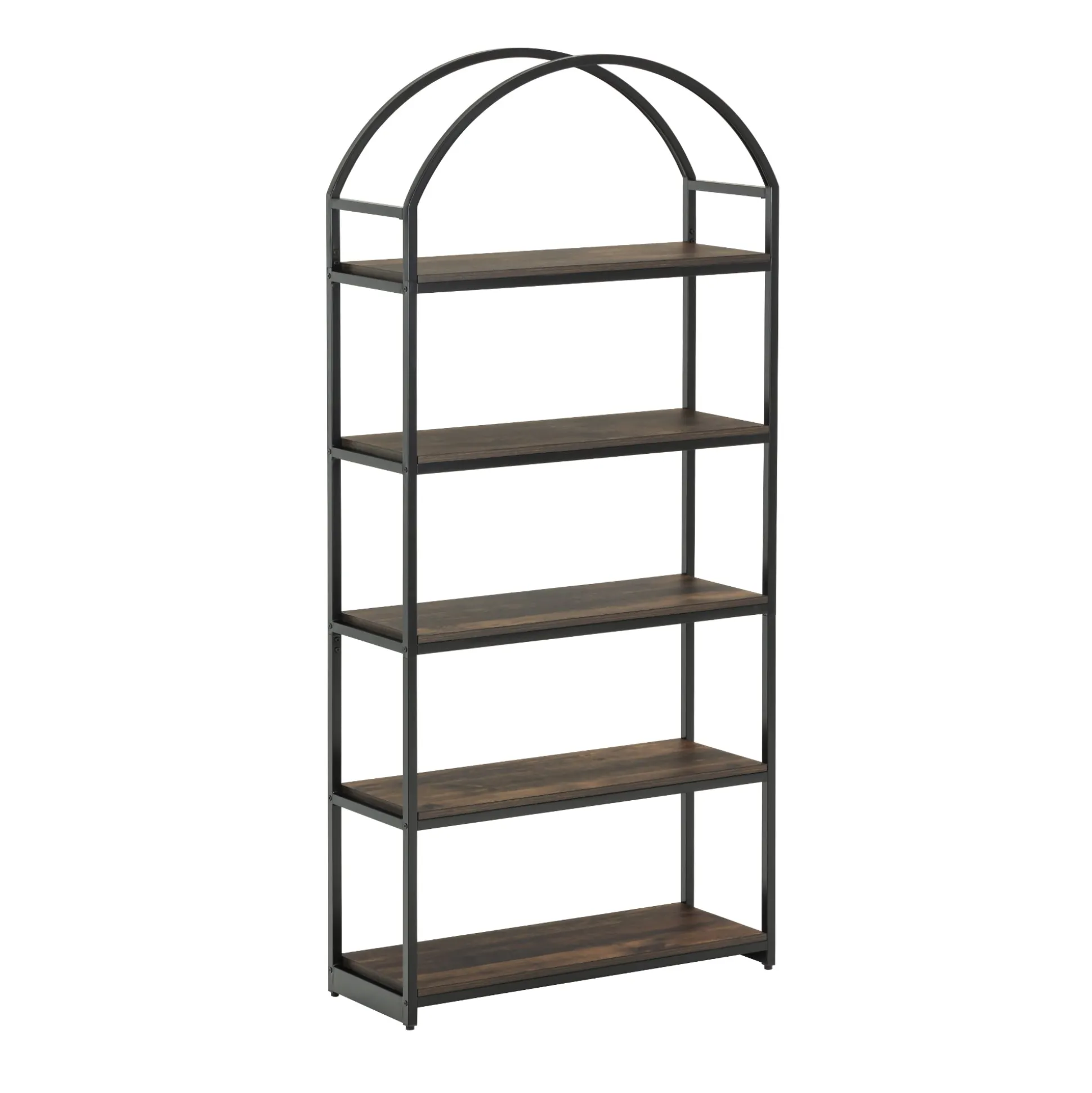Wood & Metal 5-Shelf Arched Bookshelf Black