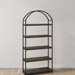 Wood & Metal 5-Shelf Arched Bookshelf Black