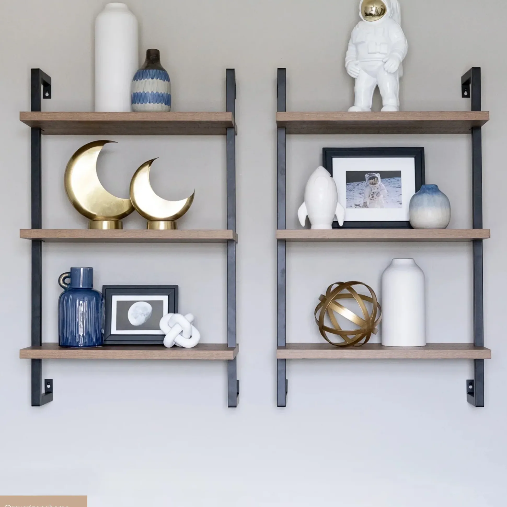 Wood & Metal 3-Shelf Floating Bookshelf Oak
