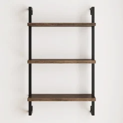 Wood & Metal 3-Shelf Floating Bookshelf Oak