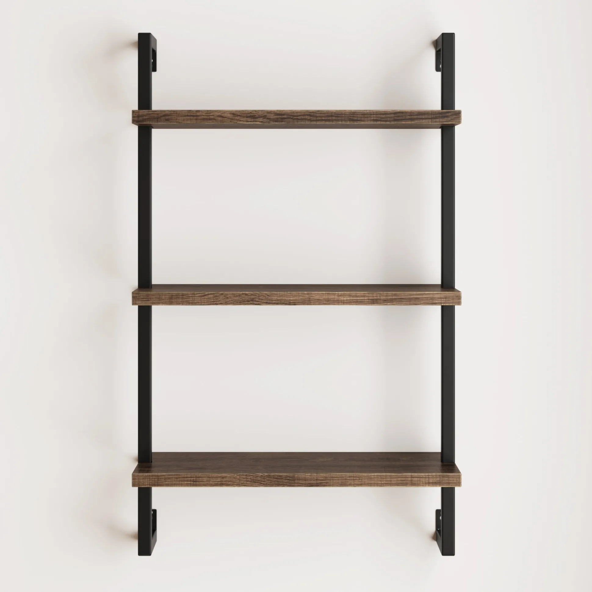 Wood & Metal 3-Shelf Floating Bookshelf Oak
