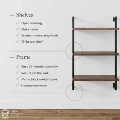 Wood & Metal 3-Shelf Floating Bookshelf Oak
