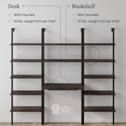 Wood & Metal Wall Mount Office Desk Set Nutmeg