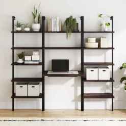 Wood & Metal Wall Mount Office Desk Set Nutmeg