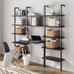 Wood & Metal Wall Mount Office Desk Set Nutmeg