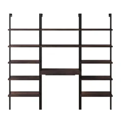 Wood & Metal Wall Mount Office Desk Set Nutmeg