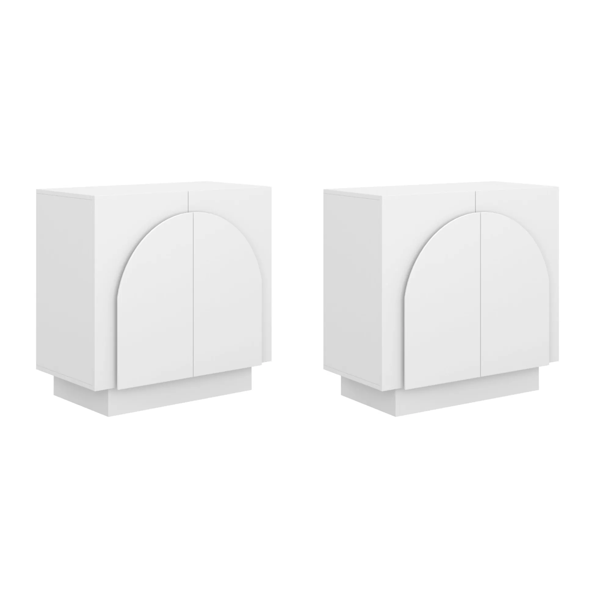 Wood Mid-Century Arched Cabinet Credenza White (2 Cabinets)