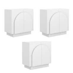 Wood Mid-Century Arched Cabinet Credenza White (3 Cabinets)