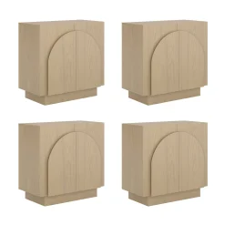 Wood Mid-Century Arched Credenza Cabinet Gray Oak (Set of 4)