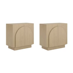 Wood Mid-Century Arched Storage Cabinet Credenza Gray Oak (Set of 2)