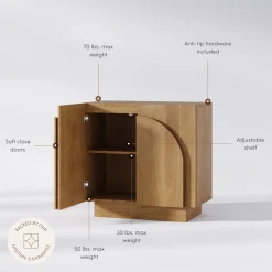Wood Mid-Century Arched Storage Cabinet Light Brown