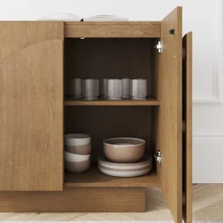 Wood Mid-Century Arched Storage Cabinet Light Brown