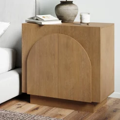 Wood Mid-Century Arched Storage Cabinet Light Brown
