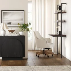 Wood Mid-Century Arched Storage Cabinet Black