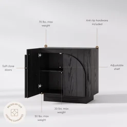 Wood Mid-Century Arched Storage Cabinet Black
