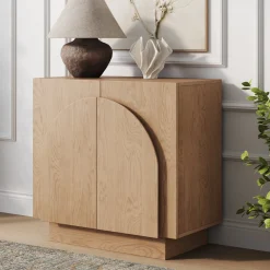 Wood Mid-Century Arched Storage Cabinet Oak