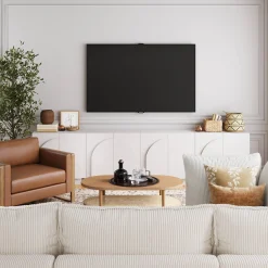 Wood Mid-Century Arched TV Console Credenza White (Set of 4)